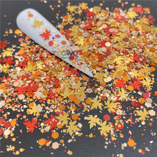 Load image into Gallery viewer, TCT-929 Autumn Maple Leaf Shape Mix Glitter Sequins, Fall Colors, Hexagon & Maple Leaf Mix, Vegan Glitter for Nail Art, Card Making, Epoxy Resin DIY, PET Material, MSDS Certified, Guangdong China, Wholesale Available