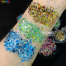 Load image into Gallery viewer, TCT-888 Biodegradable Christmas Mix Chunky Glitter, Eco-Friendly Cosmetic Grade, TCOWO Festive Red/Green/Gold Glitter (Wholesale Available)