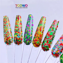 Load image into Gallery viewer, TCT-919 Christmas Glitter Mix Acrylic Powder For Nails Extension Dipping Engraving, Poly Monomer, PMMA, 10-60um, Custom Color/Packaging, Guangdong China, MSDS/SGS, Free Sample & Wholesale TCOWO