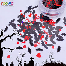 Load image into Gallery viewer, TCT-926 Halloween Party Confetti Black Red Glitter, Mix Bat Spider Cross Shapes Metallic Sequins, Non-Toxic Shining Glitter for Face Nail Body Festival Table Decor, BOPET Material with MSDS Certification