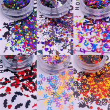Load image into Gallery viewer, TCT-926 Halloween Party Confetti Black Red Glitter, Mix Bat Spider Cross Shapes Metallic Sequins, Non-Toxic Shining Glitter for Face Nail Body Festival Table Decor, BOPET Material with MSDS Certification