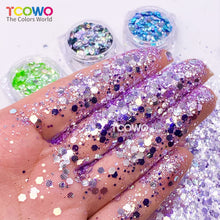 Load image into Gallery viewer, TCT-1046 Embossed High Sparkle Silver Mirror Glitter Bulk Wholesale, Eco-Friendly PET Mix Size Chunky Glitter Powder for Nail Art Resin Tumblers Crafts Valentine Decor