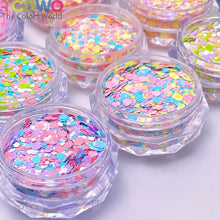 Load image into Gallery viewer, TCT-1054&TCT-1055 Kawaii Macaron PET Glitter Sequins Bulk Valentine Heart Flower Star Shapes Non-Toxic Solvent Resistant Perfect for Nail Art and DIY Creations