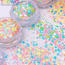 Load image into Gallery viewer, TCT-1054&TCT-1055 Kawaii Macaron PET Glitter Sequins Bulk Valentine Heart Flower Star Shapes Non-Toxic Solvent Resistant Perfect for Nail Art and DIY Creations