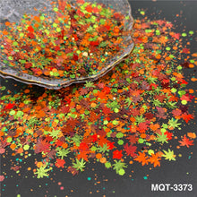 Load image into Gallery viewer, TCT-929 Autumn Maple Leaf Shape Mix Glitter Sequins, Fall Colors, Hexagon & Maple Leaf Mix, Vegan Glitter for Nail Art, Card Making, Epoxy Resin DIY, PET Material, MSDS Certified, Guangdong China, Wholesale Available