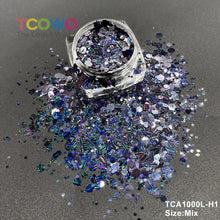 Load image into Gallery viewer, TCT-045 Mix Chunky Holographic Glitter Powder, a high-quality PET decorative material with long-lasting sparkle and holographic effect, ideal for personal and wholesale use.