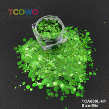 Load image into Gallery viewer, TCT-045 Mix Chunky Holographic Glitter Powder, a high-quality PET decorative material with long-lasting sparkle and holographic effect, ideal for personal and wholesale use.