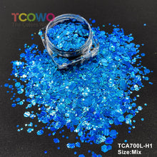 Load image into Gallery viewer, TCT-045 Mix Chunky Holographic Glitter Powder, a high-quality PET decorative material with long-lasting sparkle and holographic effect, ideal for personal and wholesale use.