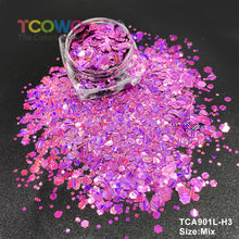 Load image into Gallery viewer, TCT-045 Mix Chunky Holographic Glitter Powder, a high-quality PET decorative material with long-lasting sparkle and holographic effect, ideal for personal and wholesale use.