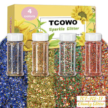 Load image into Gallery viewer, TCT-912 TCOWO Bulk Mix Christmas Glitter PET Film Holographic/Metallic/Rainbow Iridescent Chunky Glitter Shaker 2OZ/Bottle*4 Glitter for Nail Art Resin DIY Crafts Festival Decorations Face Body Hair Decoration Wholesale