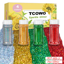 Load image into Gallery viewer, TCT-912 TCOWO Bulk Mix Christmas Glitter PET Film Holographic/Metallic/Rainbow Iridescent Chunky Glitter Shaker 2OZ/Bottle*4 Glitter for Nail Art Resin DIY Crafts Festival Decorations Face Body Hair Decoration Wholesale