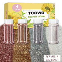 Load image into Gallery viewer, TCT-912 TCOWO Bulk Mix Christmas Glitter PET Film Holographic/Metallic/Rainbow Iridescent Chunky Glitter Shaker 2OZ/Bottle*4 Glitter for Nail Art Resin DIY Crafts Festival Decorations Face Body Hair Decoration Wholesale
