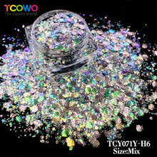 Load image into Gallery viewer, TCT-1046 Embossed High Sparkle Silver Mirror Glitter Bulk Wholesale, Eco-Friendly PET Mix Size Chunky Glitter Powder for Nail Art Resin Tumblers Crafts Valentine Decor