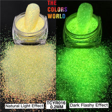 Load image into Gallery viewer, Glow in Dark Iridescent Rainbow Fine Glitter