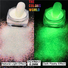 Load image into Gallery viewer, Glow in Dark Iridescent Rainbow Fine Glitter