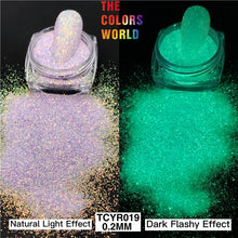 Load image into Gallery viewer, Glow in Dark Iridescent Rainbow Fine Glitter