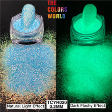 Load image into Gallery viewer, Glow in Dark Iridescent Rainbow Fine Glitter