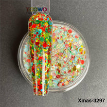 Load image into Gallery viewer, TCT-919 Christmas Glitter Mix Acrylic Powder For Nails Extension Dipping Engraving, Poly Monomer, PMMA, 10-60um, Custom Color/Packaging, Guangdong China, MSDS/SGS, Free Sample & Wholesale TCOWO