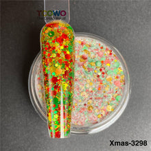 Load image into Gallery viewer, TCT-919 Christmas Glitter Mix Acrylic Powder For Nails Extension Dipping Engraving, Poly Monomer, PMMA, 10-60um, Custom Color/Packaging, Guangdong China, MSDS/SGS, Free Sample & Wholesale TCOWO