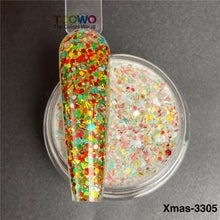 Load image into Gallery viewer, TCT-919 Christmas Glitter Mix Acrylic Powder For Nails Extension Dipping Engraving, Poly Monomer, PMMA, 10-60um, Custom Color/Packaging, Guangdong China, MSDS/SGS, Free Sample & Wholesale TCOWO