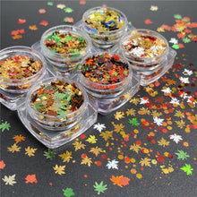 Load image into Gallery viewer, TCT-929 Autumn Maple Leaf Shape Mix Glitter Sequins, Fall Colors, Hexagon &amp; Maple Leaf Mix, Vegan Glitter for Nail Art, Card Making, Epoxy Resin DIY, PET Material, MSDS Certified, Guangdong China, Wholesale Available
