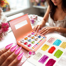 Load image into Gallery viewer, Eddiee 12 Colors Nail Powder And Nail Tips Chart Display Set Magnetic Cat Eye Powder,Chameleon Powder Pigment,Aurora Powder,Chameleon Flakes Foil,Holographic Mirror Chrome Powder For Nail Art Nail Salon Manicure DIY
