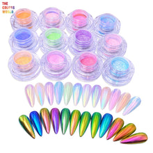 Load image into Gallery viewer, Eddiee 12 Colors Nail Powder And Nail Tips Chart Display Set Magnetic Cat Eye Powder,Chameleon Powder Pigment,Aurora Powder,Chameleon Flakes Foil,Holographic Mirror Chrome Powder For Nail Art Nail Salon Manicure DIY
