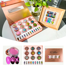 Load image into Gallery viewer, Eddiee 12 Colors Nail Powder And Nail Tips Chart Display Set Magnetic Cat Eye Powder,Chameleon Powder Pigment,Aurora Powder,Chameleon Flakes Foil,Holographic Mirror Chrome Powder For Nail Art Nail Salon Manicure DIY
