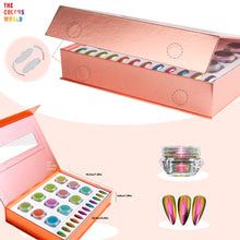 Load image into Gallery viewer, Eddiee 12 Colors Nail Powder And Nail Tips Chart Display Set Magnetic Cat Eye Powder,Chameleon Powder Pigment,Aurora Powder,Chameleon Flakes Foil,Holographic Mirror Chrome Powder For Nail Art Nail Salon Manicure DIY
