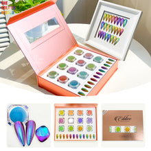Load image into Gallery viewer, Eddiee 12 Colors Nail Powder And Nail Tips Chart Display Set Magnetic Cat Eye Powder,Chameleon Powder Pigment,Aurora Powder,Chameleon Flakes Foil,Holographic Mirror Chrome Powder For Nail Art Nail Salon Manicure DIY
