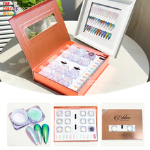 Load image into Gallery viewer, Eddiee 12 Colors Nail Powder And Nail Tips Chart Display Set Magnetic Cat Eye Powder,Chameleon Powder Pigment,Aurora Powder,Chameleon Flakes Foil,Holographic Mirror Chrome Powder For Nail Art Nail Salon Manicure DIY

