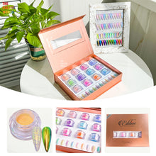 Load image into Gallery viewer, Eddiee 12 Colors Nail Powder And Nail Tips Chart Display Set Magnetic Cat Eye Powder,Chameleon Powder Pigment,Aurora Powder,Chameleon Flakes Foil,Holographic Mirror Chrome Powder For Nail Art Nail Salon Manicure DIY
