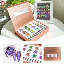 Load image into Gallery viewer, Eddiee 12 Colors Nail Powder And Nail Tips Chart Display Set Magnetic Cat Eye Powder,Chameleon Powder Pigment,Aurora Powder,Chameleon Flakes Foil,Holographic Mirror Chrome Powder For Nail Art Nail Salon Manicure DIY

