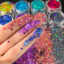 Load image into Gallery viewer, TCT-1063 &amp; TCT-1064 Fine &amp; Chunky Holographic PET Glitter Bulk Glitter for Nails High Brightness Safe Vegan Resin Craft Makeup Body Decoration
