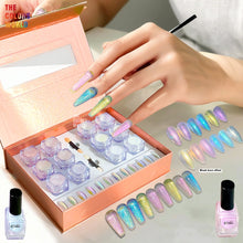 Load image into Gallery viewer, Eddiee 12 Colors Nail Powder And Nail Tips Chart Display Set Magnetic Cat Eye Powder,Chameleon Powder Pigment,Aurora Powder,Chameleon Flakes Foil,Holographic Mirror Chrome Powder For Nail Art Nail Salon Manicure DIY

