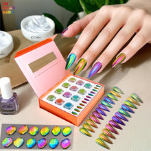 Load image into Gallery viewer, Eddiee 12 Colors Nail Powder And Nail Tips Chart Display Set Magnetic Cat Eye Powder,Chameleon Powder Pigment,Aurora Powder,Chameleon Flakes Foil,Holographic Mirror Chrome Powder For Nail Art Nail Salon Manicure DIY
