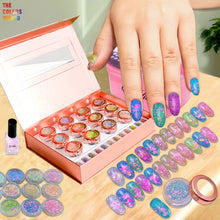 Load image into Gallery viewer, Eddiee 12 Colors Nail Powder And Nail Tips Chart Display Set Magnetic Cat Eye Powder,Chameleon Powder Pigment,Aurora Powder,Chameleon Flakes Foil,Holographic Mirror Chrome Powder For Nail Art Nail Salon Manicure DIY
