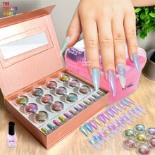 Load image into Gallery viewer, Eddiee 12 Colors Nail Powder And Nail Tips Chart Display Set Magnetic Cat Eye Powder,Chameleon Powder Pigment,Aurora Powder,Chameleon Flakes Foil,Holographic Mirror Chrome Powder For Nail Art Nail Salon Manicure DIY
