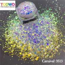 Load image into Gallery viewer, TCT960 Carnival Mixed Hexagon Colorful Sequin Powder Chunky Nail Glitter for Gel Polish DIY Nails Accessories Body Glitter Festival Rave
