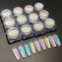 Load image into Gallery viewer, Eddiee 12 Colors Nail Powder And Nail Tips Chart Display Set Magnetic Cat Eye Powder,Chameleon Powder Pigment,Aurora Powder,Chameleon Flakes Foil,Holographic Mirror Chrome Powder For Nail Art Nail Salon Manicure DIY
