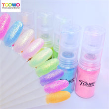 Load image into Gallery viewer, TCT-921 Fine Glitter Ombre Powder Spray, Gold Background Iridescent Rainbow Glitter, 12 Colors 38um, Easy to Use for Nail Art Hair Skin Crafts, MSDS Certified, Guangdong China
