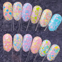 Load image into Gallery viewer, TCT-1054&amp;TCT-1055 Kawaii Macaron PET Glitter Sequins Bulk Valentine Heart Flower Star Shapes Non-Toxic Solvent Resistant Perfect for Nail Art and DIY Creations
