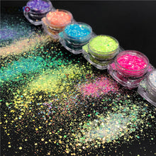 Load image into Gallery viewer, TCT-896 Eco‑Friendly Gold Background Iridescent Rainbow Chunky Glitter for Face Body Makeup Crafts Tumbler Decoration
