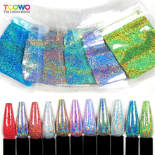 Load image into Gallery viewer, TCT-814 TCOWO Strong Holographic Color Fine Glitter Solvent Resistant Ultrathin Material Nails Art Manicure Makeup DIY Decoration Powder
