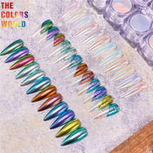 Load image into Gallery viewer, Eddiee 12 Colors Nail Powder And Nail Tips Chart Display Set Magnetic Cat Eye Powder,Chameleon Powder Pigment,Aurora Powder,Chameleon Flakes Foil,Holographic Mirror Chrome Powder For Nail Art Nail Salon Manicure DIY
