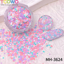 Load image into Gallery viewer, TCT-1054&amp;TCT-1055 Kawaii Macaron PET Glitter Sequins Bulk Valentine Heart Flower Star Shapes Non-Toxic Solvent Resistant Perfect for Nail Art and DIY Creations
