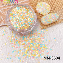 Load image into Gallery viewer, TCT-1054&amp;TCT-1055 Kawaii Macaron PET Glitter Sequins Bulk Valentine Heart Flower Star Shapes Non-Toxic Solvent Resistant Perfect for Nail Art and DIY Creations
