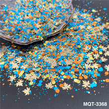 Load image into Gallery viewer, TCT-929 Autumn Maple Leaf Shape Mix Glitter Sequins, Fall Colors, Hexagon &amp; Maple Leaf Mix, Vegan Glitter for Nail Art, Card Making, Epoxy Resin DIY, PET Material, MSDS Certified, Guangdong China, Wholesale Available
