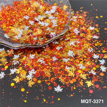 Load image into Gallery viewer, TCT-929 Autumn Maple Leaf Shape Mix Glitter Sequins, Fall Colors, Hexagon &amp; Maple Leaf Mix, Vegan Glitter for Nail Art, Card Making, Epoxy Resin DIY, PET Material, MSDS Certified, Guangdong China, Wholesale Available
