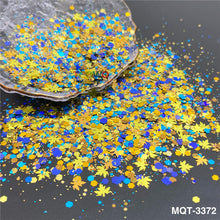 Load image into Gallery viewer, TCT-929 Autumn Maple Leaf Shape Mix Glitter Sequins, Fall Colors, Hexagon &amp; Maple Leaf Mix, Vegan Glitter for Nail Art, Card Making, Epoxy Resin DIY, PET Material, MSDS Certified, Guangdong China, Wholesale Available
